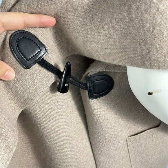 Mitchie's 100%Wool Hooded Poncho Cape Fox Fur Trim Beige Tan Coat - Picture 14 of 16